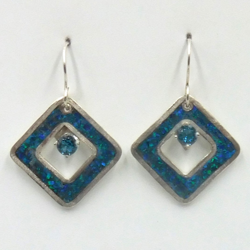 DKC-2049 Earrings, Blue Opal Inlay, Blue Zircon $150 at Hunter Wolff Gallery